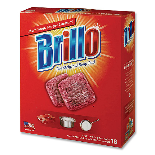 Brillo Steel Wool Soap Pads, 2.5 x 3, Gray/Pink, 18 Pads/Box, 12 Boxes/Carton (23318)