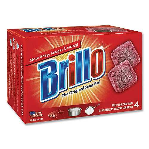 Brillo Steel Wool Soap Pads, 2.5 x 3, Gray/Pink, 4 Pads/Box, 12 Boxes/Carton (53304)