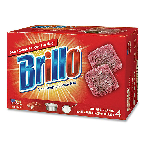 Brillo Steel Wool Soap Pads, 2.5 x 3, Gray/Pink, 4 Pads/Box, 12 Boxes/Carton (53304)