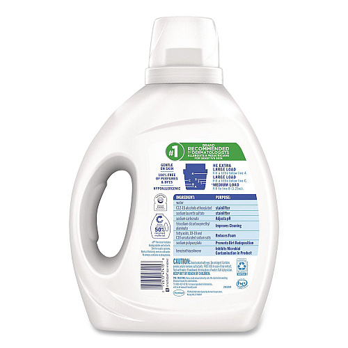 All Free Clear HE Laundry Detergent, 58 Loads, Unscented, 73 oz Bottle, 6/Carton (47415)