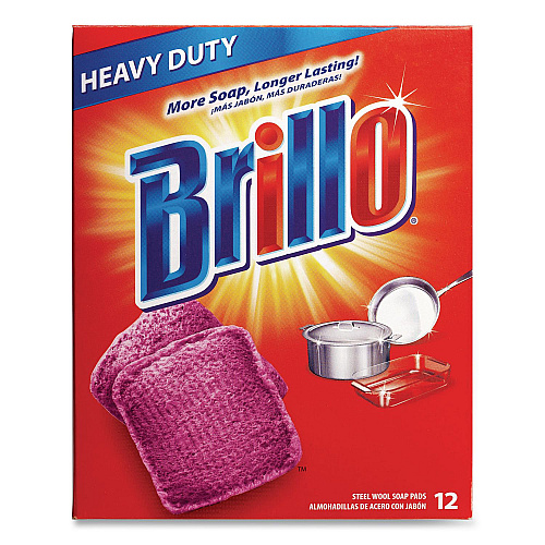 Brillo Steel Wool Soap Pads, 3 x 3, Gray/Pink, 12 Pads/Box, 12 Boxes/Carton (53335)