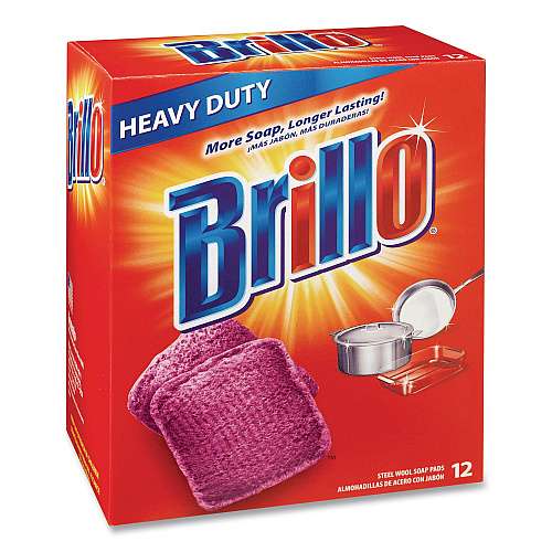 Brillo Steel Wool Soap Pads, 3 x 3, Gray/Pink, 12 Pads/Box, 12 Boxes/Carton (53335)