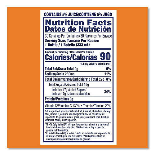 SUNNY D Tangy Original Sport Bottle, Orange, 11.3 oz Bottle, 30/Carton (22002659)