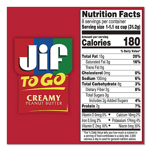 Jif Creamy Peanut Butter Cups, 1.1 oz Cup, 8/Box (65642)
