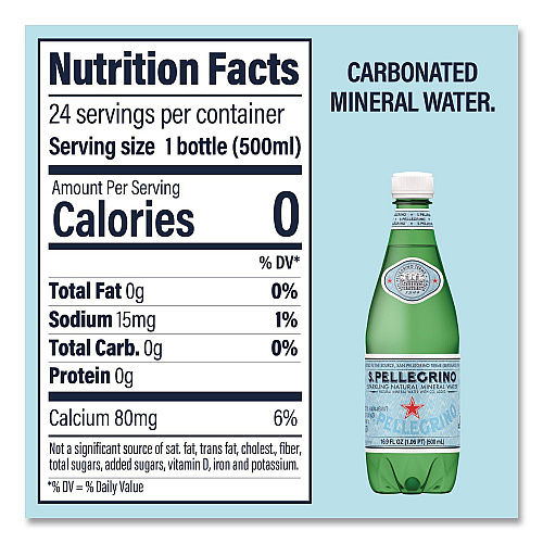 SanPellegrino Sparkling Water Bottles, Unflavored, 16.9 oz Bottle, 24/Carton (22002683)