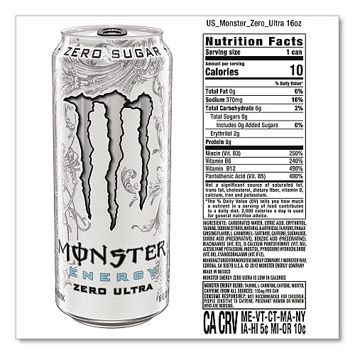 Monster Energy Ultra Zero, Original, 16 oz Bottle, 24/Carton (22002677)