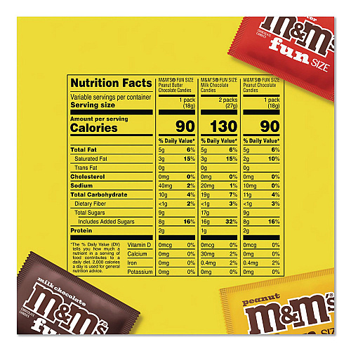 M&M's Milk Chocolate, Peanut and Peanut Butter Fun Size Variety Pack, Assorted Flavors, Individually Wrapped, 90 Pieces (22002630)