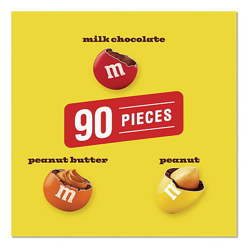 M&M's Milk Chocolate, Peanut and Peanut Butter Fun Size Variety Pack, Assorted Flavors, Individually Wrapped, 90 Pieces (22002630)