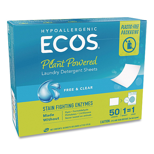 ECOS PRO Liquidless Laundry Detergent Sheets, Free and Clear, 50 Sheets/Box (953710EA)