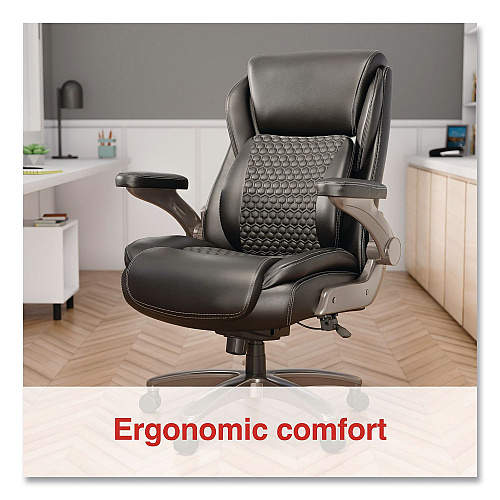Alera Leithen Bonded Leather Big and Tall Midback Chair, Supports 400 lbs,19.49" - 22.44" Seat Height, Black Seat/Back, Silver Base (LT42B49)