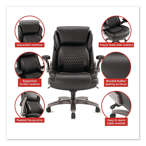 Alera Leithen Bonded Leather Big and Tall Midback Chair, Supports 400 lbs,19.49" - 22.44" Seat Height, Black Seat/Back, Silver Base (LT42B49)
