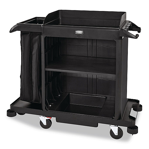 Rubbermaid Commercial Compact Housekeeping Cart?, Plastic, 3 Shelves 1 Bin, 23 x 53.12 x 19.1, Black (2202585)