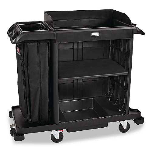 Rubbermaid Commercial Compact Housekeeping Cart?, Plastic, 3 Shelves 1 Bin, 23 x 53.12 x 19.1, Black (2202585)