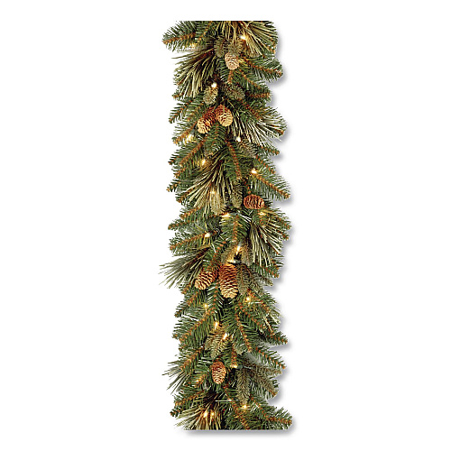 National Tree Company Pre-Lit Carolina Pine Garland, AC Powered, Clear Incandescent Lights, 108" Long, Green (CAP33069A1)