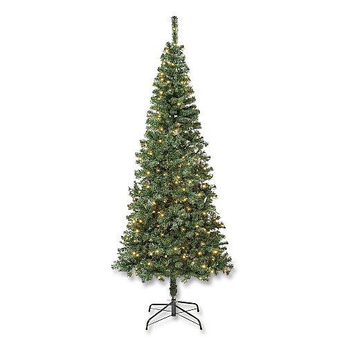 National Tree Company Pre-Lit Linden Spruce Slim Tree, 31" x 31" x 90", Green Tree, Green Tree Stand (LIN8304L75)