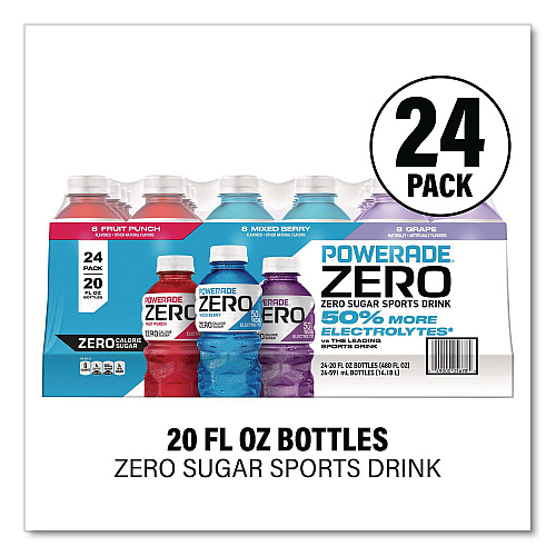 Powerade Zero Sports Drink, Assorted Flavors, 20 oz, 24/Carton (22002679)