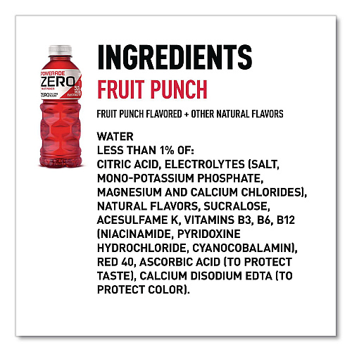 Powerade Zero Sports Drink, Assorted Flavors, 20 oz, 24/Carton (22002679)