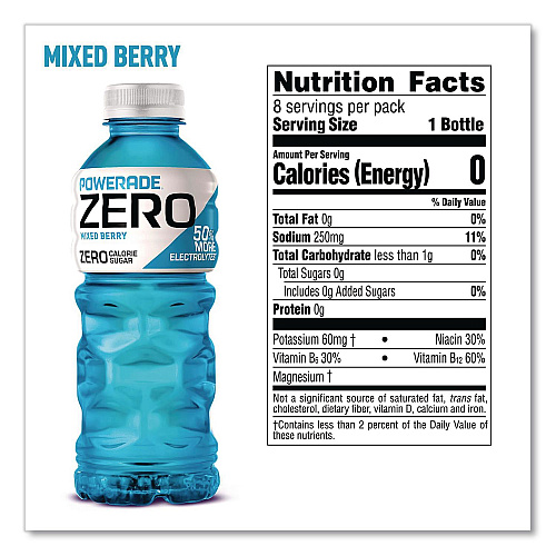 Powerade Zero Sports Drink, Assorted Flavors, 20 oz, 24/Carton (22002679)