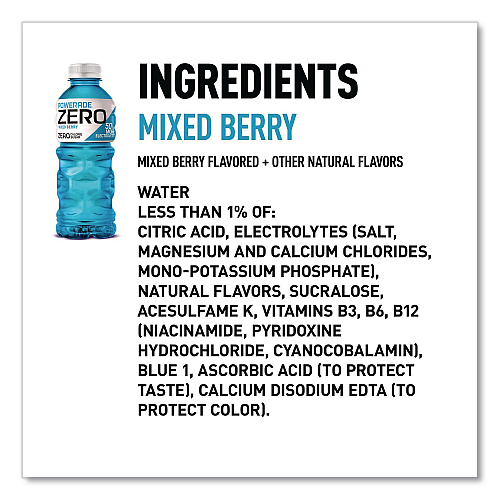 Powerade Zero Sports Drink, Assorted Flavors, 20 oz, 24/Carton (22002679)