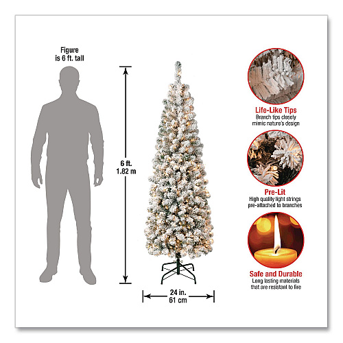 National Tree Company Pre-Lit Acacia Flocked Slim Tree, 24" x 24" x 70.8", Green Tree, Green Tree Stand (AC10030460F)