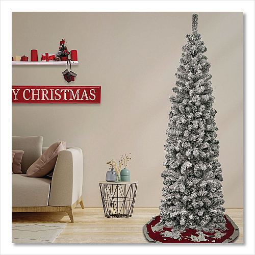 National Tree Company Acacia Pencil Slim Flocked Tree, 26" x 26" x 88.5", Green Tree, Green Tree Stand (AC10050475F)