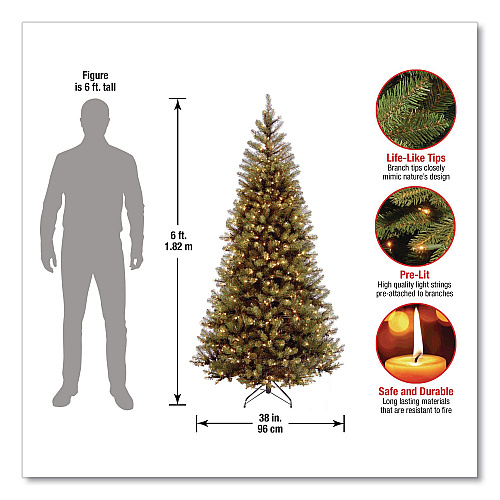 National Tree Company Pre-Lit Aspen Spruce Slim Tree, 38" x 38" x 72", Green Tree, Green Tree Stand (AP730060)