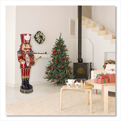 National Tree Company Animated Nutcracker, AC Powered, Blue/Green/Red/Yellow LED Lights, 22.25" x 18" x 58.5", Red (BG20587A)
