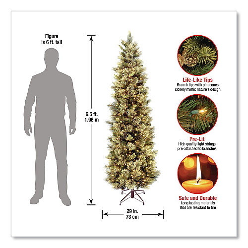 National Tree Company Pre-Lit Carolina Pine Slim Tree, 29" x 29" x 78", Green Tree, Green Tree Stand (CAP333065)