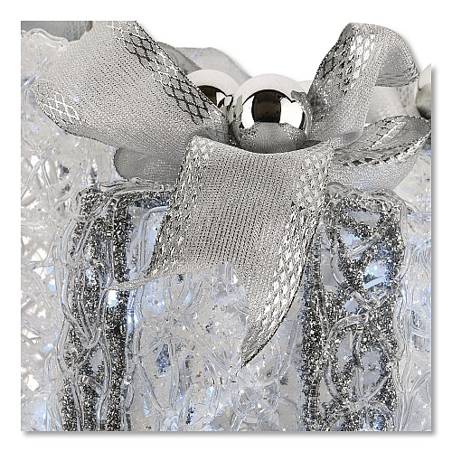 National Tree Company Pre-Lit Decorated White Gift Box Assortment, AC Powered, Cool White LED Lights, 8", 10", 12", White (DF07004L)