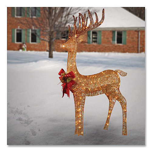 National Tree Company Pre-Lit Standing Reindeer, AC Powered, Warm White LED Lights, 20.5" x  27" x 48", Champagne (DF105010U)