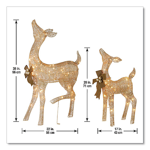 National Tree Company Pre-Lit Fawn with Doe Decoration, AC Powered, Warm White LED Lights, 6" x 22" x 38" Doe, 6" x 22" x 28" Fawn, Assorted Colors (DF105014U)
