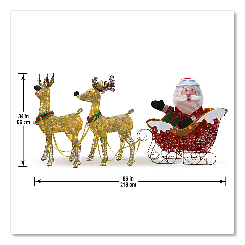 National Tree Company Santa and Reindeer, AC Powered, Warm White LED Lights, 11.25" x 30.75" x 33.5", Champagne (DF245001C)