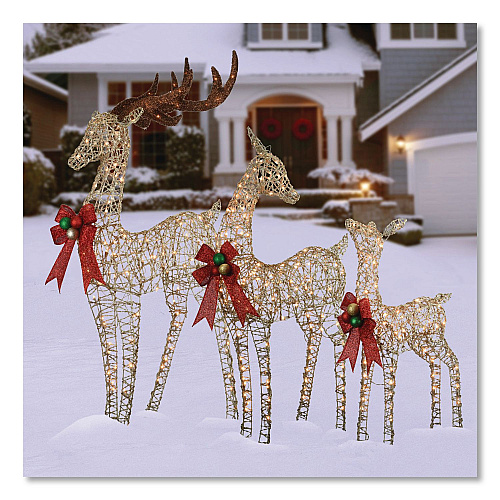 National Tree Company Champagne Glitter Deer Family, AC Powered, Warm White LED Lights, 27" x 8.5" x 60", Champagne (DF370001U)