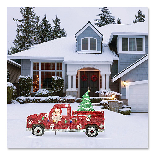 National Tree Company Pre-Lit Santa in Red Truck, AC Powered, Blue/Green/Red/Yellow LED Lights, 11" x 46" x 27", Red (DF21070018L)