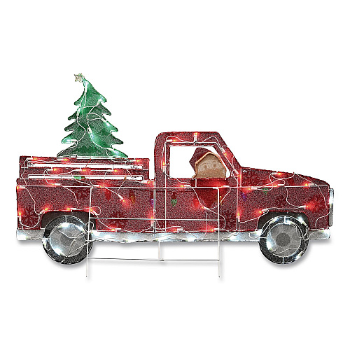 National Tree Company Pre-Lit Santa in Red Truck, AC Powered, Blue/Green/Red/Yellow LED Lights, 11" x 46" x 27", Red (DF21070018L)