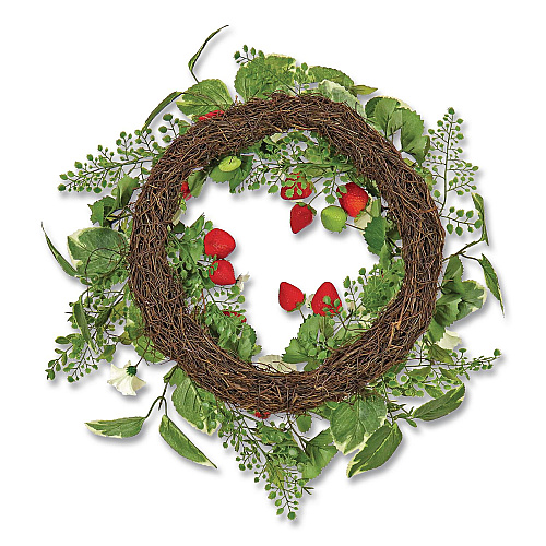 National Tree Company Petunia and Strawberry Wreath,  22" Diameter x 5"h, White (DS69S21G9324)