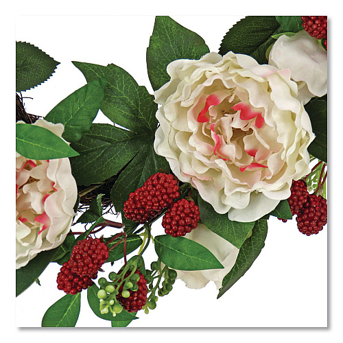 National Tree Company Peony and Raspberry Wreath, 22" Diameter x 5"h, Beige (DS69S21G9435)