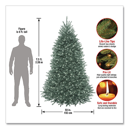National Tree Company Pre-Lit Dunhill Fir Blue Spruce Tree, 59" x 59" x 90", Blue Tree, Green Tree Stand (DUBH75LO)