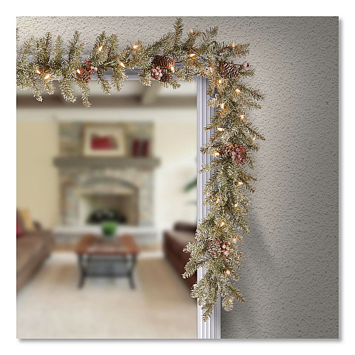 National Tree Company Pre-Lit Dunhill Fir Garland, AC Powered, Clear Incandescent Lights, 108" Long, Green (DUF3009A1)