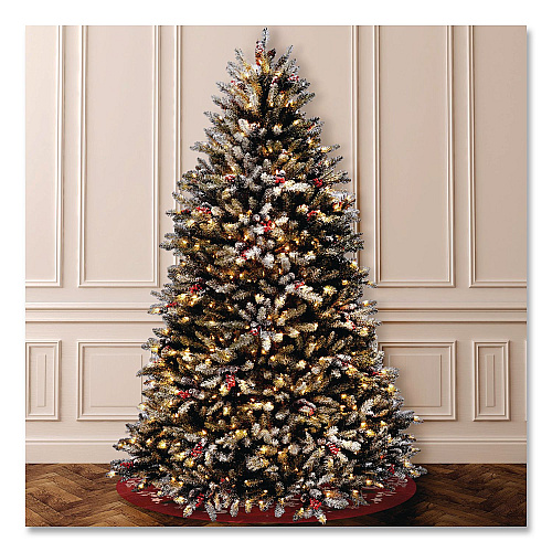 National Tree Company Pre-Lit Dunhill Fir Snowy Tree, 53" x 53" x 78", Green Tree, Green Tree Stand (DUF30065)