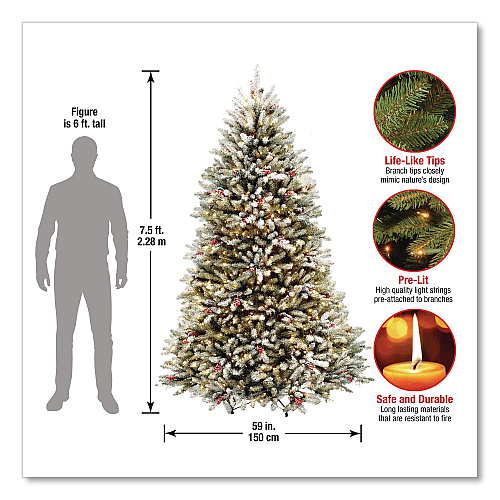 National Tree Company Pre-Lit Dunhill Fir Snowy Tree, 59" x 59" x 90", Green Tree, Green Tree Stand (DUF30075)