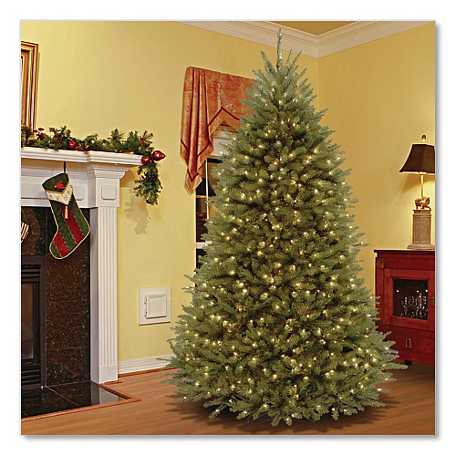 National Tree Company Pre-Lit Dunhill Fir Tree with PowerConnect, Dual Color Lights, 52" x 52" x 84", Green Tree, Green Tree Stand (DUH3D3070)