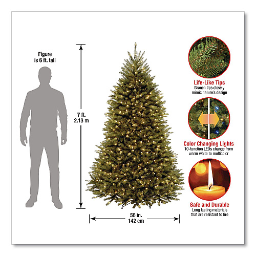 National Tree Company Pre-Lit Dunhill Fir Tree with PowerConnect, Dual Color Lights, 52" x 52" x 84", Green Tree, Green Tree Stand (DUH3D3070)