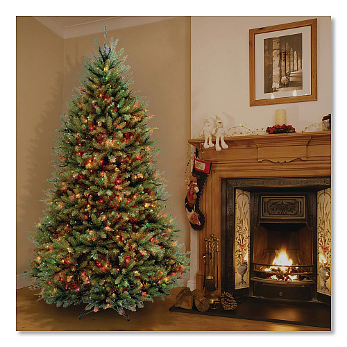 National Tree Company Pre-Lit Dunhill Fir Tree, 59" x 59" x 90", Green Tree, Green Tree Stand (DUH75RLO)
