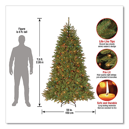 National Tree Company Pre-Lit Dunhill Fir Tree, 59" x 59" x 90", Green Tree, Green Tree Stand (DUH75RLO)