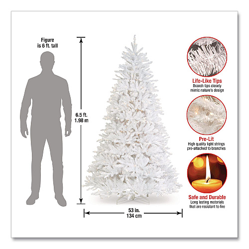 National Tree Company Pre-Lit Dunhill Fir White Tree, 55" x 53" x 78", White Tree, White Tree Stand (DUWH65LO)
