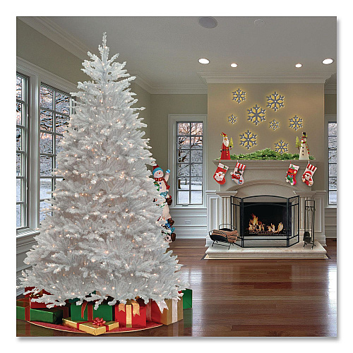 National Tree Company Pre-Lit Dunhill Fir White Tree, 59" x 59" x 90", White Tree, White Tree Stand (DUWH75LO)