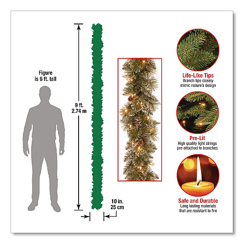National Tree Company Pre-Lit Glittery Bristle Pine Garland, AC Powered, Clear Incandescent Lights, 108" Long, Green (GB33009A1)