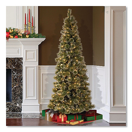 National Tree Company Pre-Lit Glittery Bristle Slim Tree, 42" x 42" x 90", Green Tree, Green Tree Stand (GB331975)