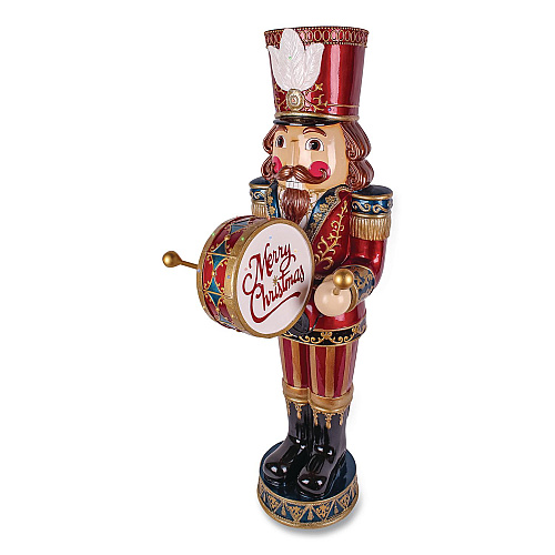 National Tree Company Animated Nutcracker, AC Powered, Blue/Green/Red/Yellow LED Lights, 22.25" x 18" x 58.5", Red (BG20587A)